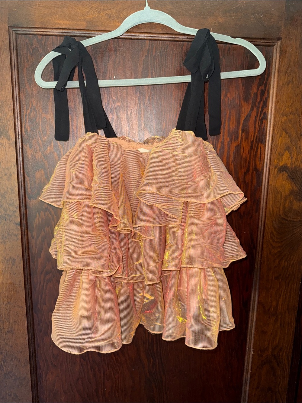 Women’s Burnt Orange Ruffle Tank with Black Tie Straps